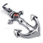 Red Zircon Titanium Anchors Pendant Necklace (Free Chain)