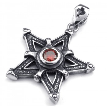 Red Zircon Titanium Star Pendant Necklace (Free Chain)