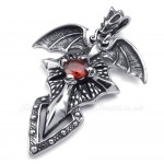 Red Zircon Titanium Pterosaur Pendant Necklace (Free Chain)