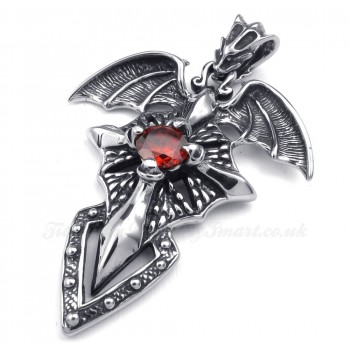 Red Zircon Titanium Pterosaur Pendant Necklace (Free Chain)