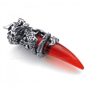 Red Titanium Dragon Tooth Pendant Necklace  (Free Chain)