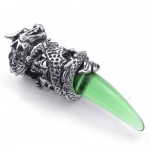 Green Titanium Dragon Tooth Pendant Necklace  (Free Chain)