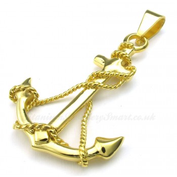 Titanium Gold Anchor Pendant Necklace (Free Chain)