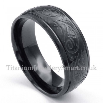 Black Titanium Round Corrosion Pattern Ring