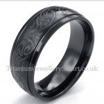 Black Titanium Round Corrosion Pattern Ring