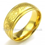 Gold Titanium Round Flower Pattern Ring