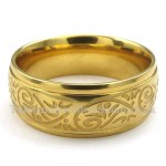 Gold Titanium Round Flower Pattern Ring