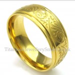 Gold Titanium Round Flower Pattern Ring