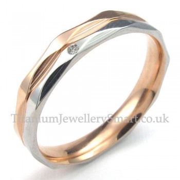 Rose Gold Titanium Couples Ring with White Zircon