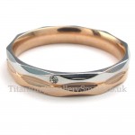 Rose Gold Titanium Couples Ring with White Zircon