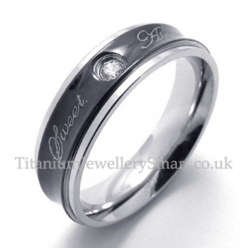 Lovers Titanium Ring with White Zircon (Mens)