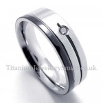 Black Silver Lovers Titanium Ring with Zircon (Mens)