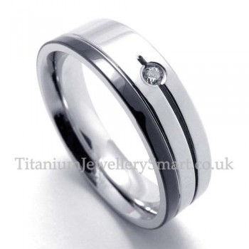 Black Silver Lovers Titanium Ring with Zircon (Mens)