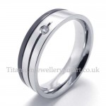 Black Silver Lovers Titanium Ring with Zircon (Mens)