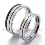 Black Silver Lovers Titanium Ring with Zircon (Mens)