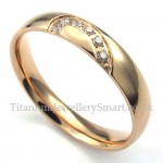 Gold Titanium Heart Ring with White Zircon