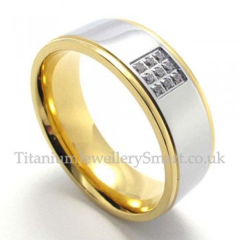 Gold Silver Lovers Titanium Ring with Zircon (Mens)