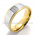 Gold Silver Lovers Titanium Ring with Zircon (Mens)