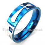 Blue Titanium Cross Ring