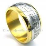 Gold Silver Titanium Great Wall Pattern Ring