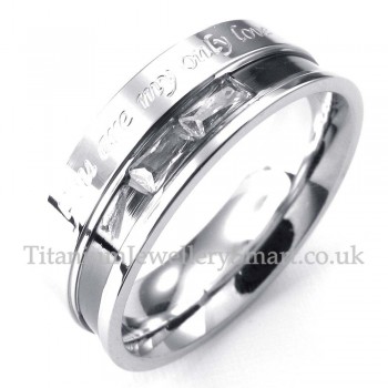 Titanium Lovers Ring with White Rhinestone