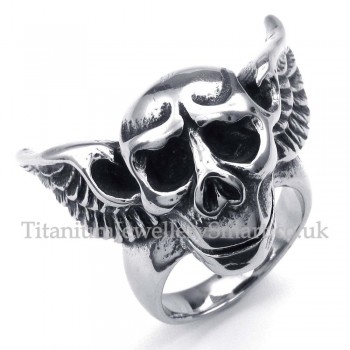 Titanium Skull Ring with Wings