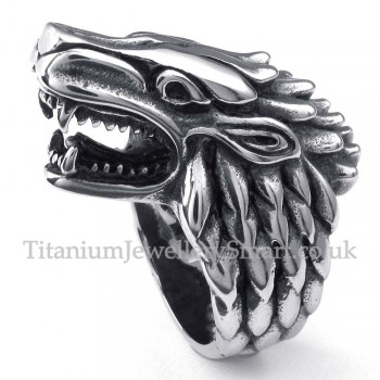 Titanium Wolf Head Ring