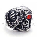 Skull Titanium Ring with Red Zircon Eye