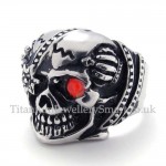 Skull Titanium Ring with Red Zircon Eye