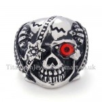 Skull Titanium Ring with Red Zircon Eye