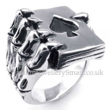 Titanium Skeleton Ghost Hand Spades Poker Finger Ring