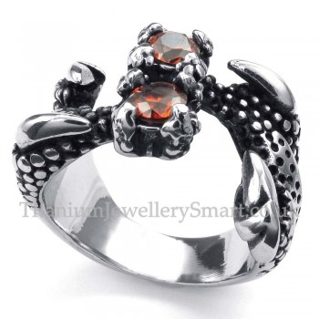 Titanium Paw Ring with Red Rhinestone