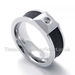 Black Silver Titanium Ring with White Zircon