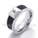 Black Silver Titanium Ring with White Zircon