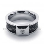 Black Silver Titanium Ring with White Zircon