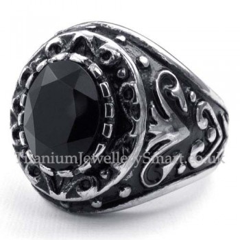 Mens Titanium Ring with Black Zircon