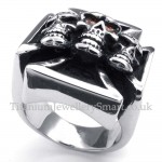 Titanium Cross Skull Ring with Red Zircon Eyes