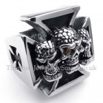 Titanium Cross Skull Ring with Red Zircon Eyes