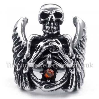 Titanium Skull Ring with Wing