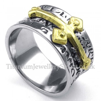 Titanium Gold Cross Ring
