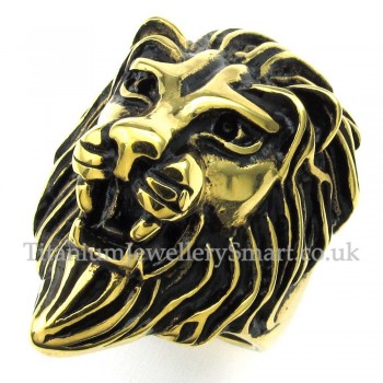 Gold Titanium Lion Head Ring