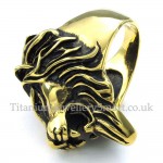 Gold Titanium Lion Head Ring