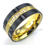 Gold Black Titanium Ring with White Zircon