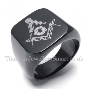 Mens Black Titanium Masonic Ring