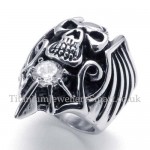 Titanium Skull Ring with White Zircon