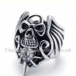 Titanium Skull Ring with White Zircon