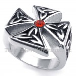 Titanium Cross Ring with Red Zircon 