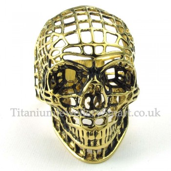 Gold Titanium Hollow Skull Ring