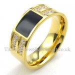Gold Titanium Ring with White Zircon