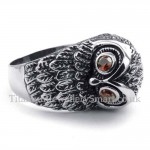 Titanium Owl Ring with Red Zircon Eyes